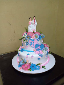 Two Layer Blue & Pink Wedding Cake