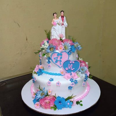 Two Layer Blue & Pink Wedding Cake