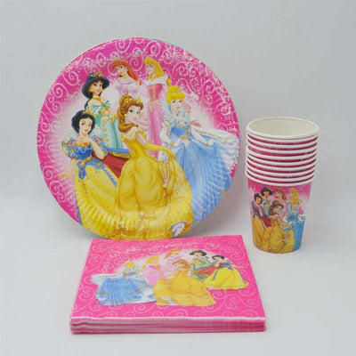 Disney Princesses Featured Kiddie Paper Party Plates, Cups and Napkins Set