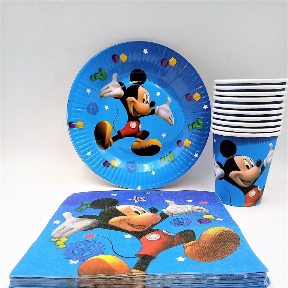 Mickey Mouse Paper Party Plates, Cups and Napkins - Set