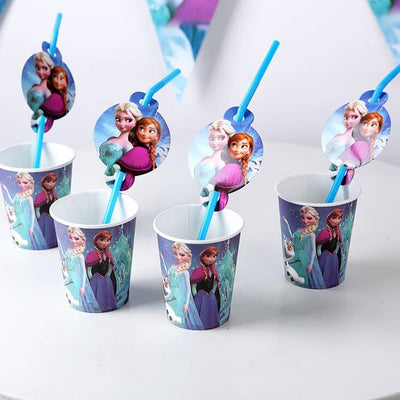 Frozen Themed Blue Party Cups With Straw