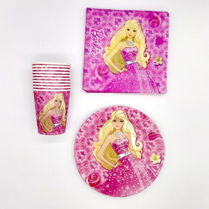 Barbie Themed Paper Party Plates, Cups and Napkins Set