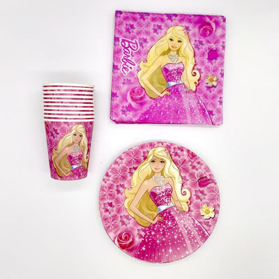 Barbie Themed Paper Party Plates, Cups and Napkins Set