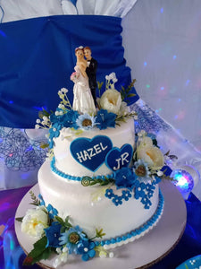 Two Layer Personalized Royal Blue Theme Wedding Cake