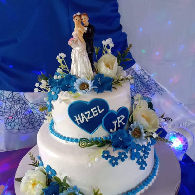 Two Layer Personalized Royal Blue Theme Wedding Cake