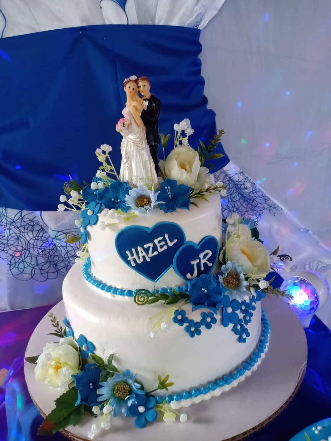 Two Layer Personalized Royal Blue Theme Wedding Cake