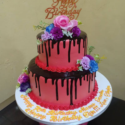 Two Layer Choco-Dripping Personalized Cake