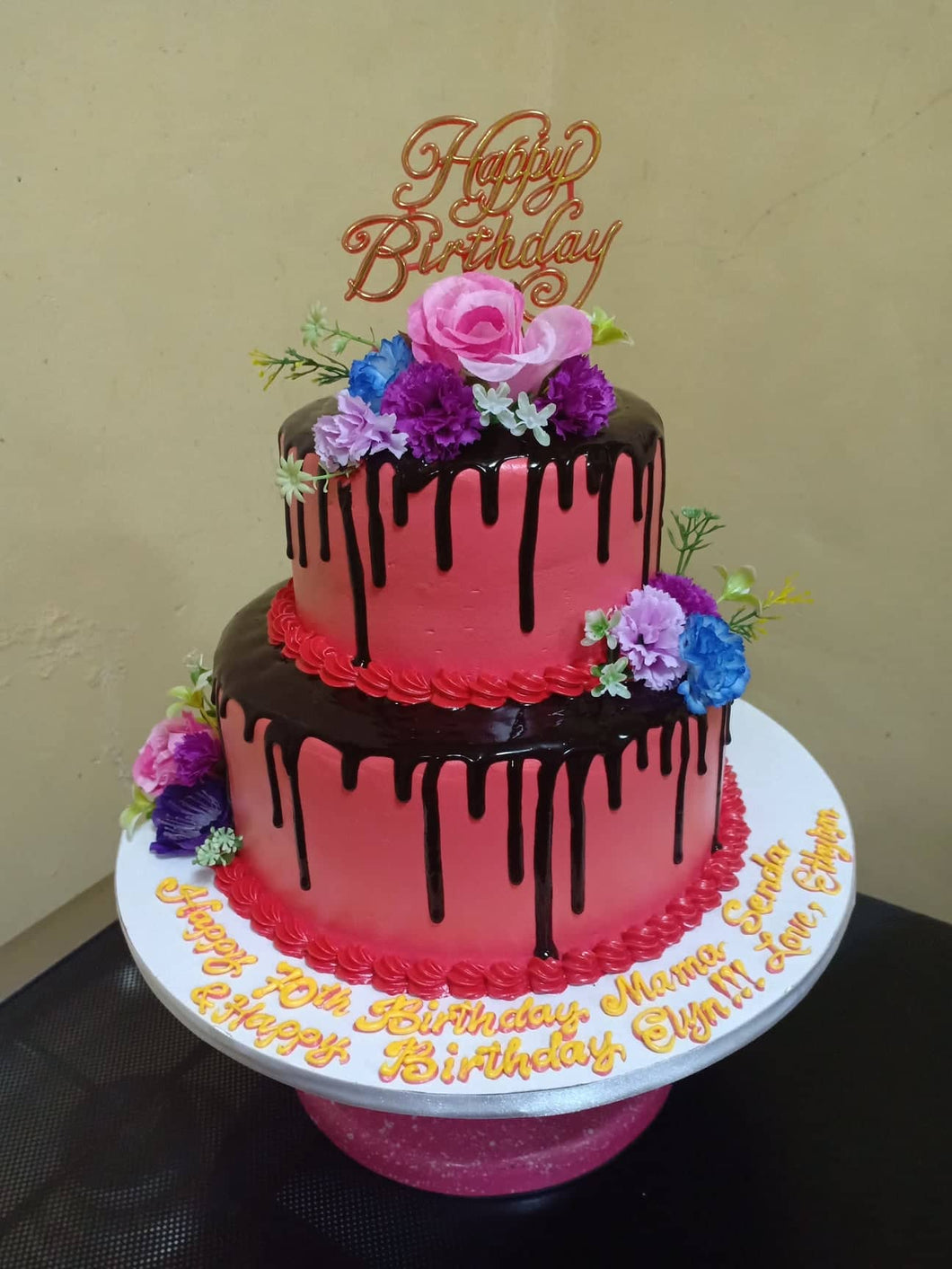 Two Layer Choco-Dripping Personalized Cake