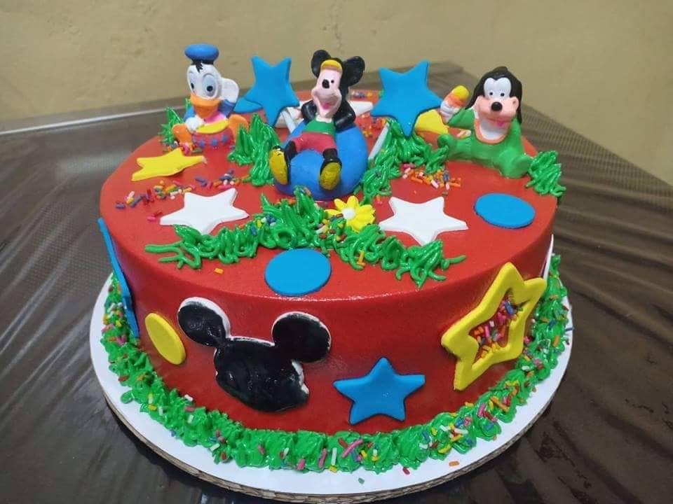 Single Layer Round Mickey Mouse Personalized Cake