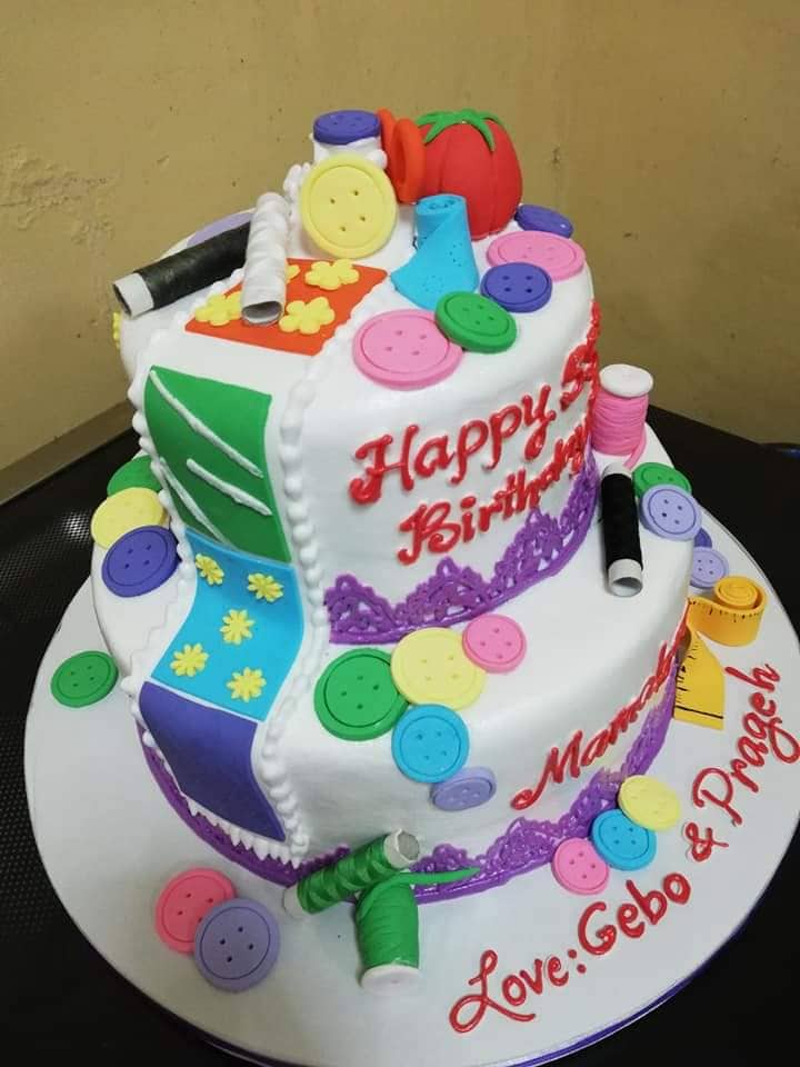 Two Layer Sewing Design Personalized Cake