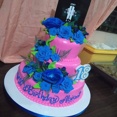 Three Layer Pink Flowerite Design Personalized Cake