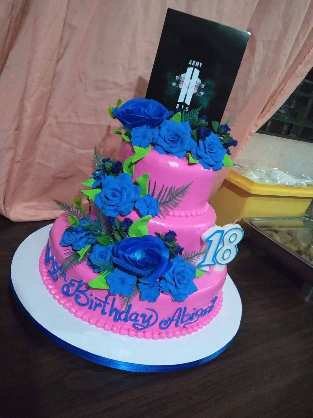 Three Layer Pink Flowerite Design Personalized Cake
