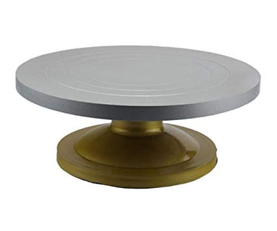 12 inch Silver-Gold Acrylic Cake Stand Revolving Server - Heavy Duty
