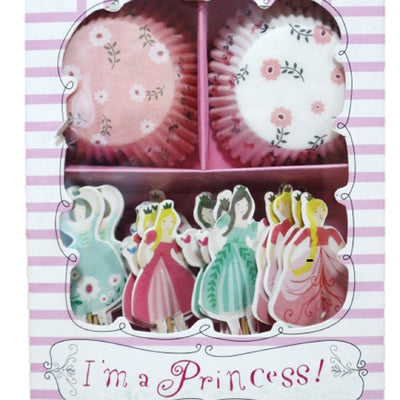 I'm a Princess Cupcake Wrapper with Princesses on Stick (Set)