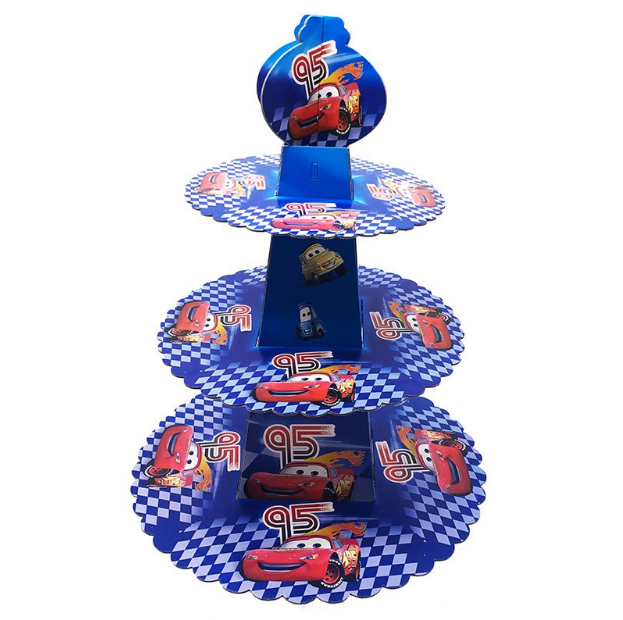 Cars Lightning McQueen Themed Stripe Blue Cupcake Party Stand