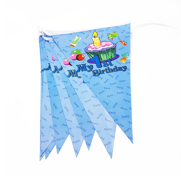 1st Birthday Themed Blue Print Party Banner
