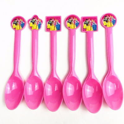 Cute Disney Princess Theme Pink Colored Plastic Spoons